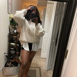 H&M collard silk blouse and oversized knit